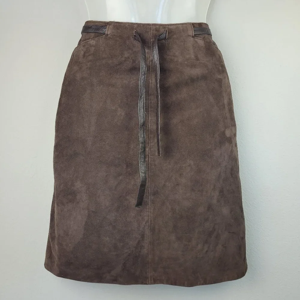 INC International Concept Woman’s brown genuine suede leather skirt size 6 - Picture 10 of 13